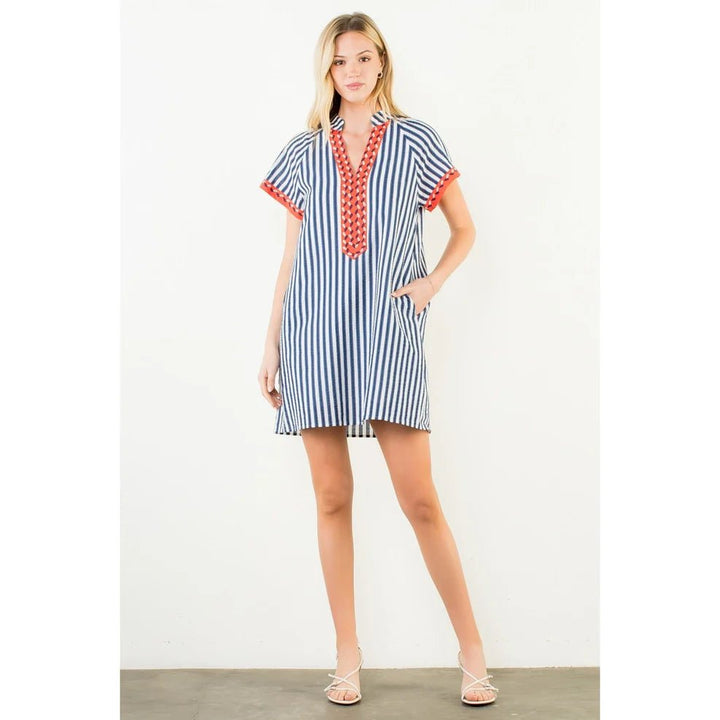 Short Sleeve V Neck Dress - Capri by Sunset & Co.