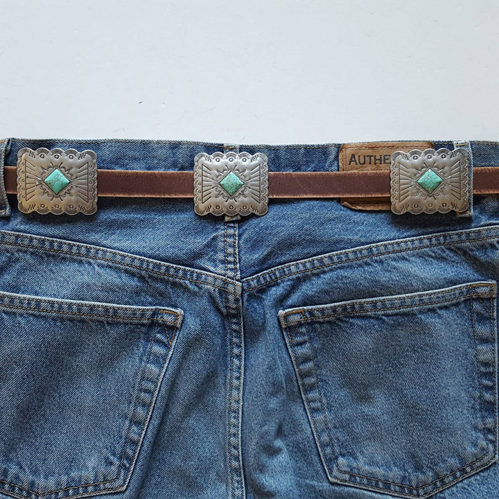 Axesoria West Rectangular Concho Leather Belt - Capri by Sunset & Co.