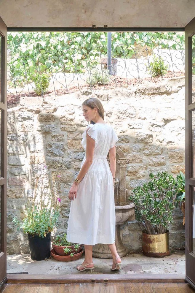 Moon River Short Ruffle Sleeve Lace Trim Midi Dress - Capri by Sunset & Co.