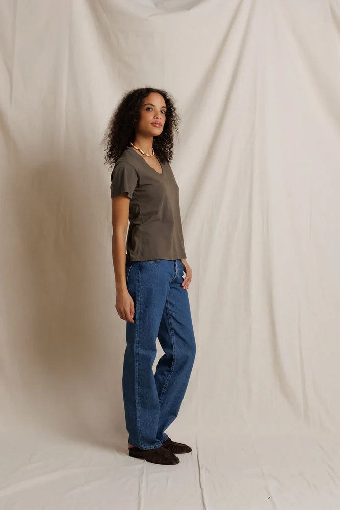 PerfectWhiteTee Hendrix Boxy V Neck Tee - Capri by Sunset & Co.