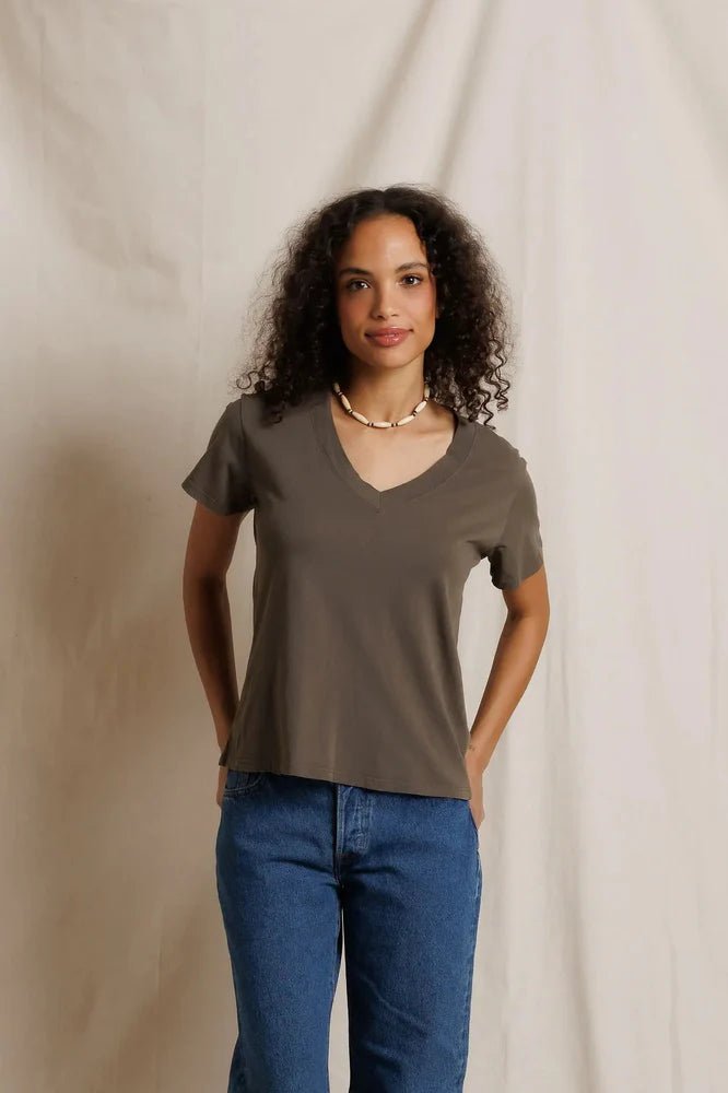 PerfectWhiteTee Hendrix Boxy V Neck Tee - Capri by Sunset & Co.