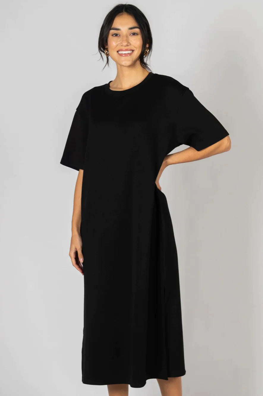 Scuba Modal Midi Length T-Shirt Dress - Black