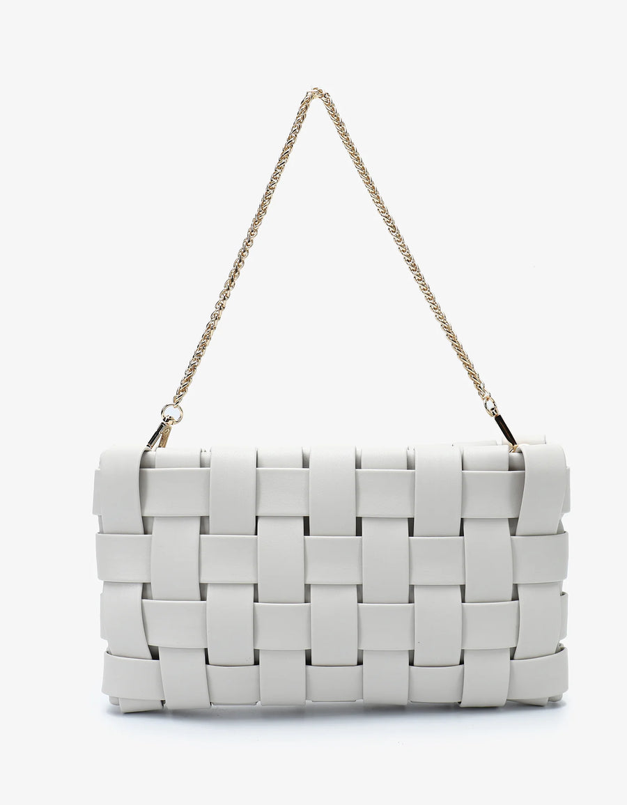 Lindy Small Woven Clutch - Off-White