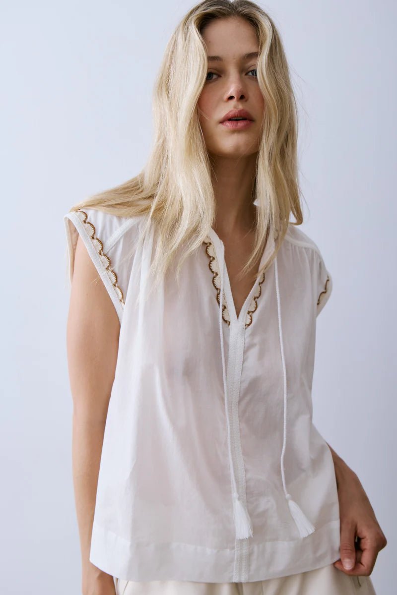 Melissa Nepton Pom Blouse - Capri by Sunset & Co.