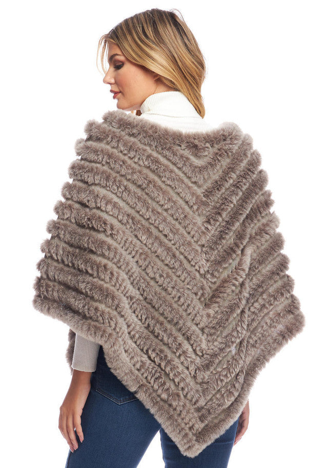 Faux Fur Deluxe Knitted Poncho - Natural