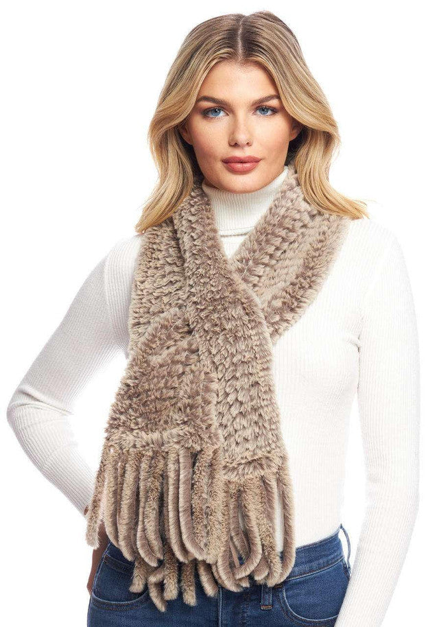 Faux Fur Knitted Fringe Scarf - Natural