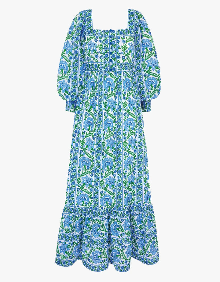 pink city prints blue dress Daisy Dress in Hibiscus Border