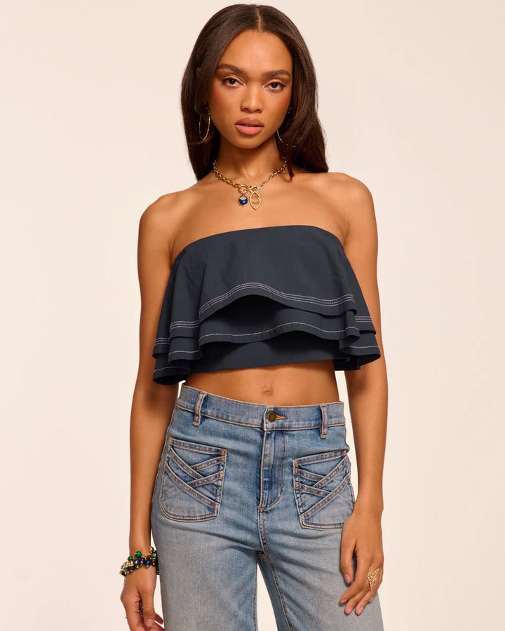 Ramy Brook Poppy Cotton Poplin Tiered Crop Top - Capri by Sunset & Co.