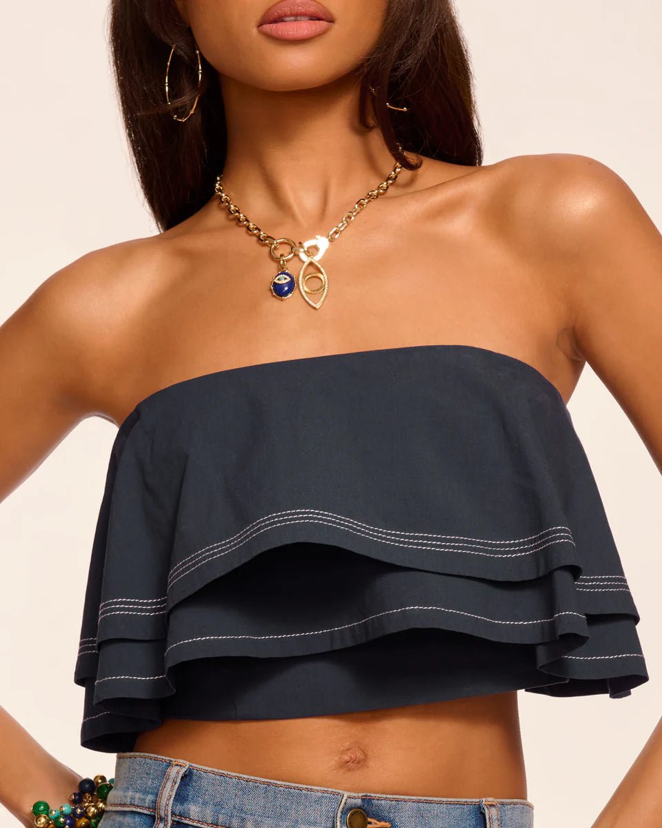 Ramy Brook Poppy Cotton Poplin Tiered Crop Top - Capri by Sunset & Co.