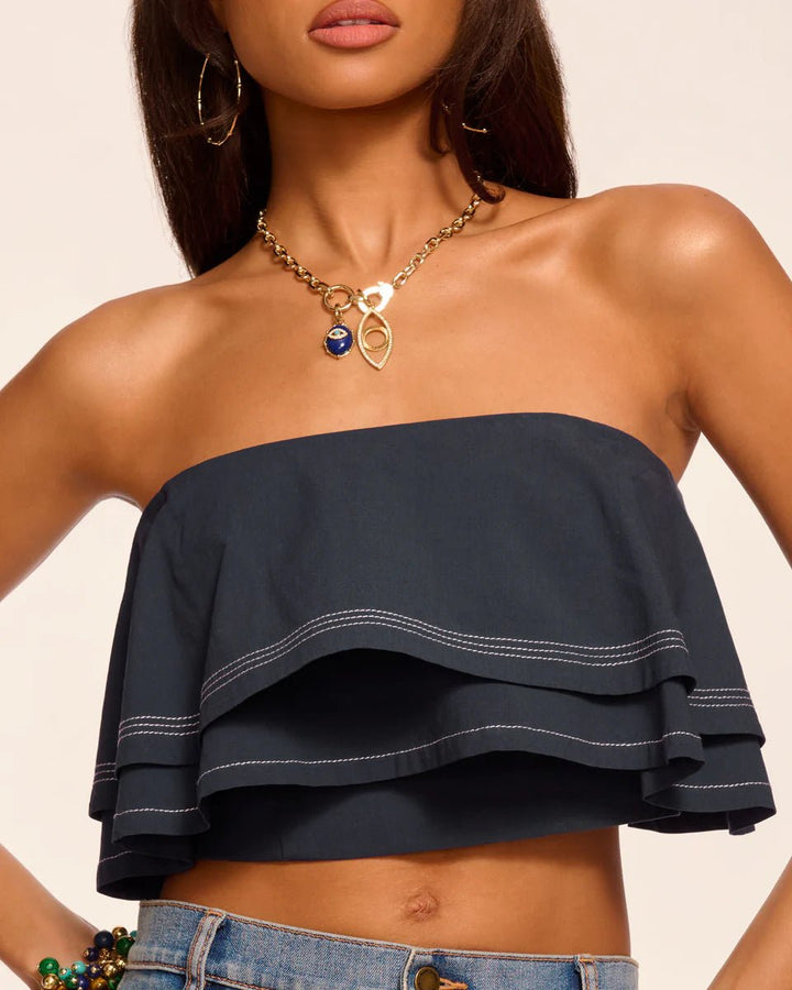 Ramy Brook Poppy Cotton Poplin Tiered Crop Top - Capri by Sunset & Co.