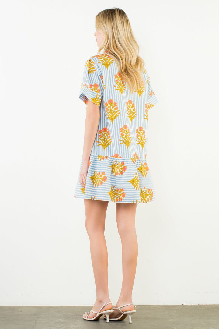 THML Striped Floral Mini Dress - Capri by Sunset & Co.