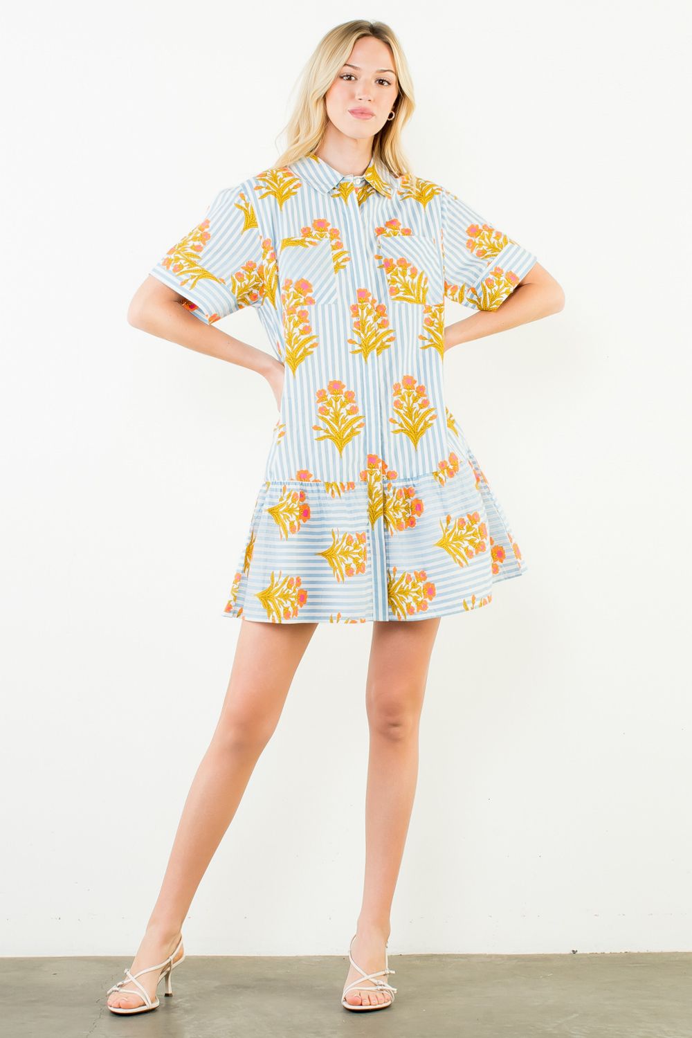 THML Striped Floral Mini Dress - Capri by Sunset & Co.