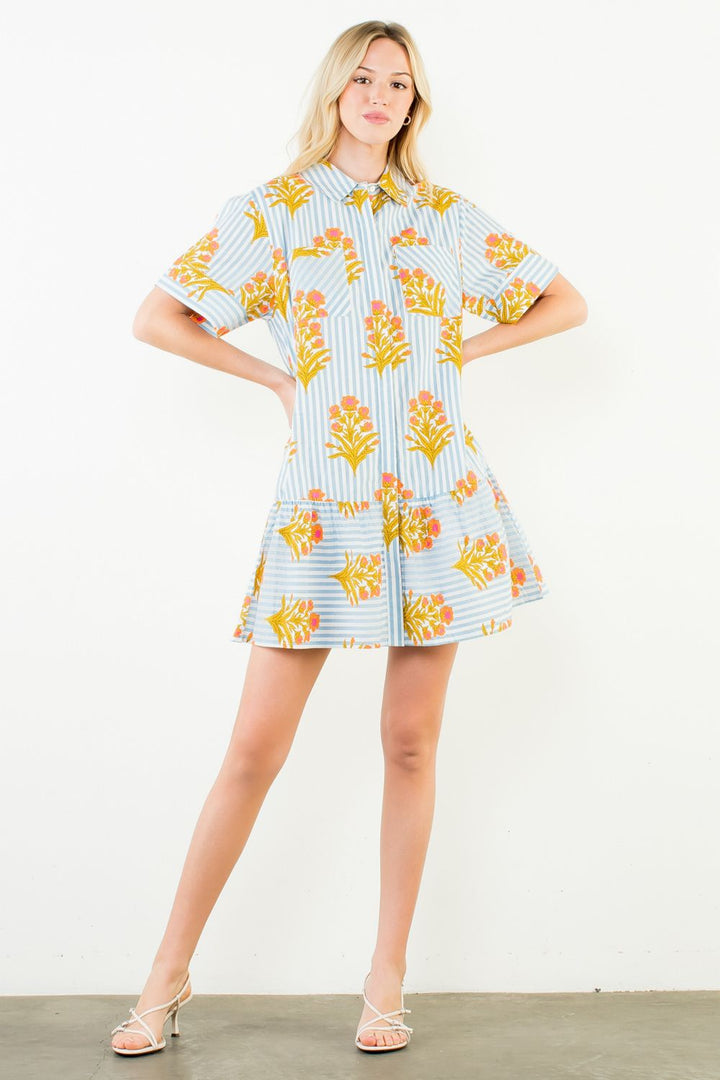 THML Striped Floral Mini Dress - Capri by Sunset & Co.