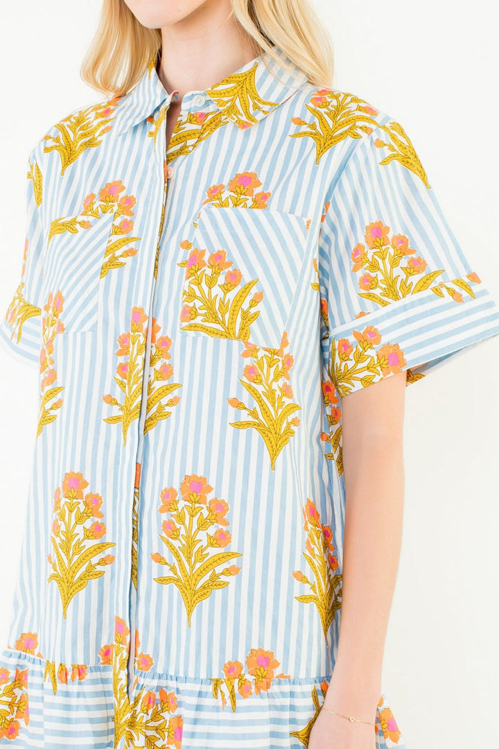 THML Striped Floral Mini Dress - Capri by Sunset & Co.