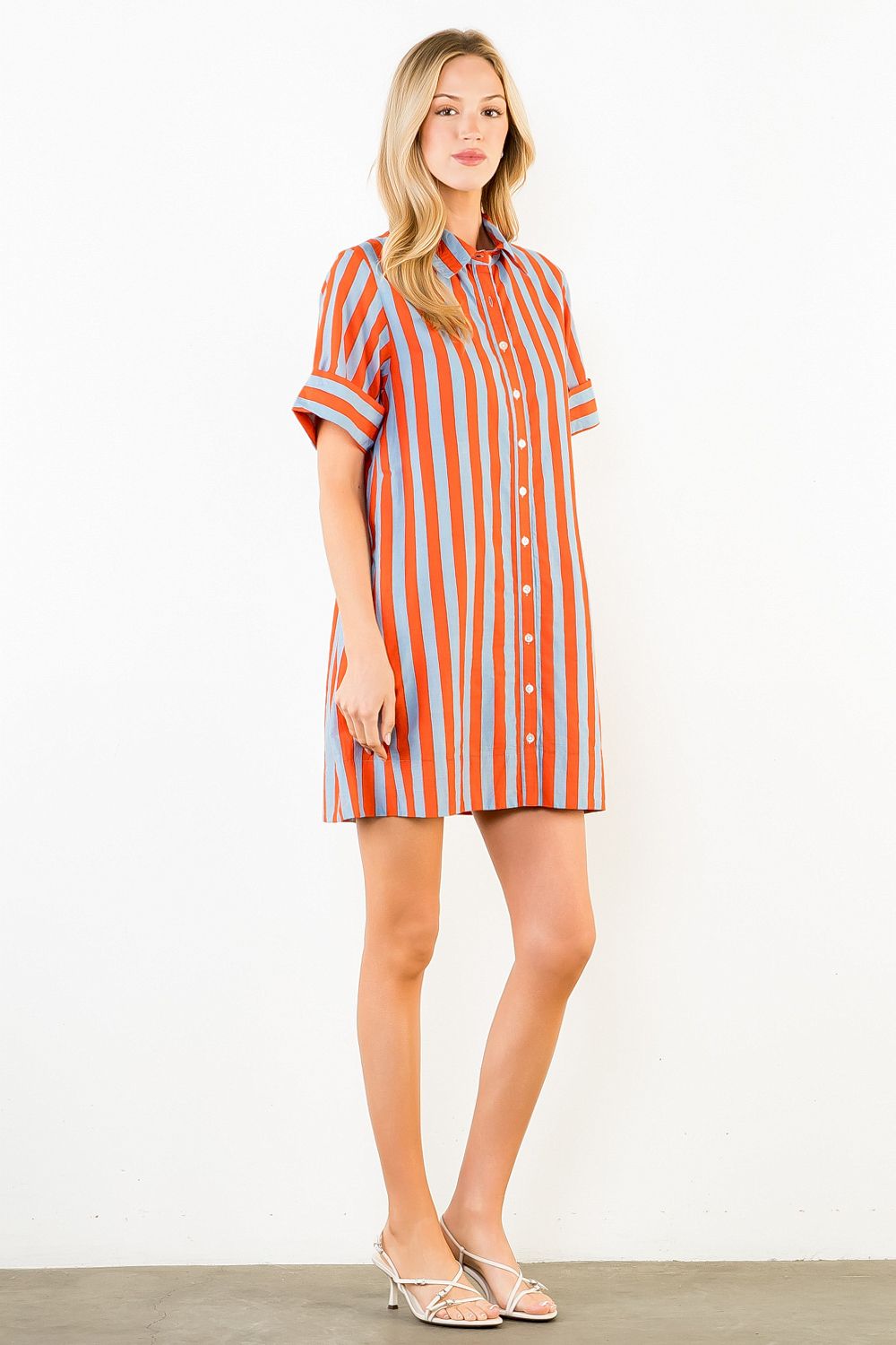 Short Sleeve Mini Shirt Dress - Capri by Sunset & Co.