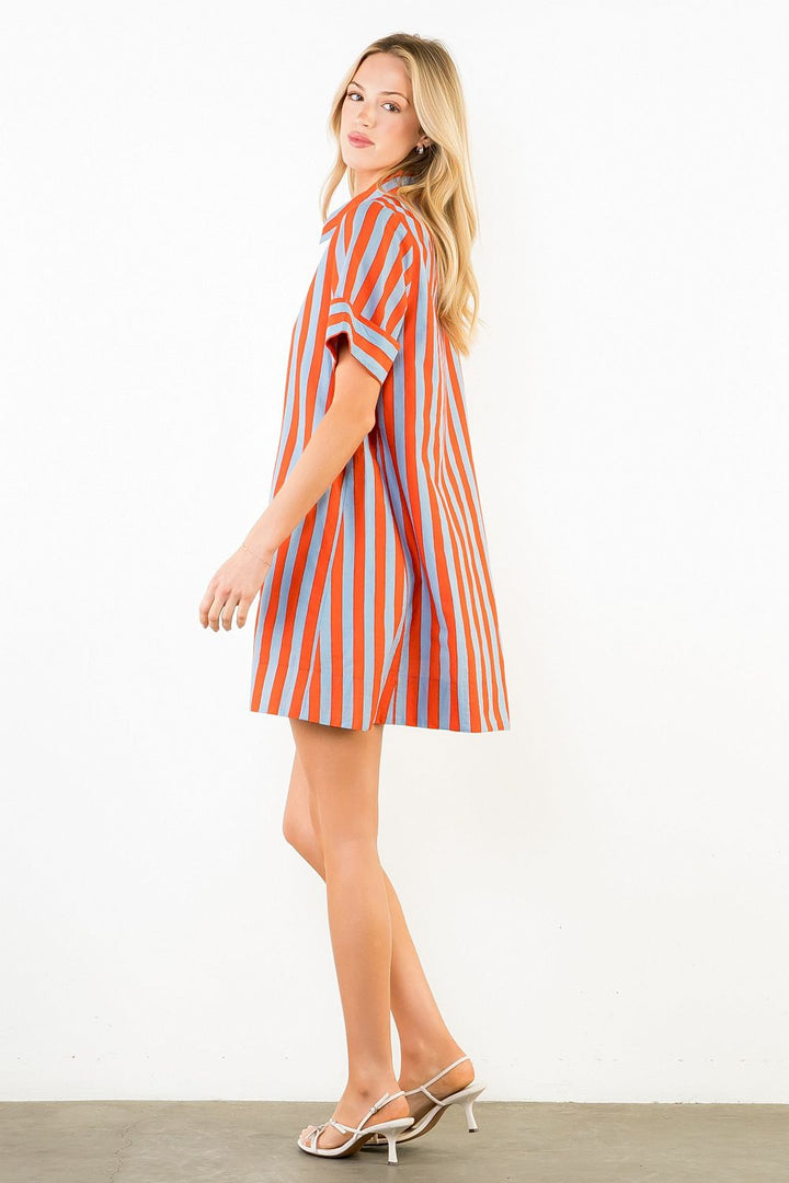 Short Sleeve Mini Shirt Dress - Capri by Sunset & Co.