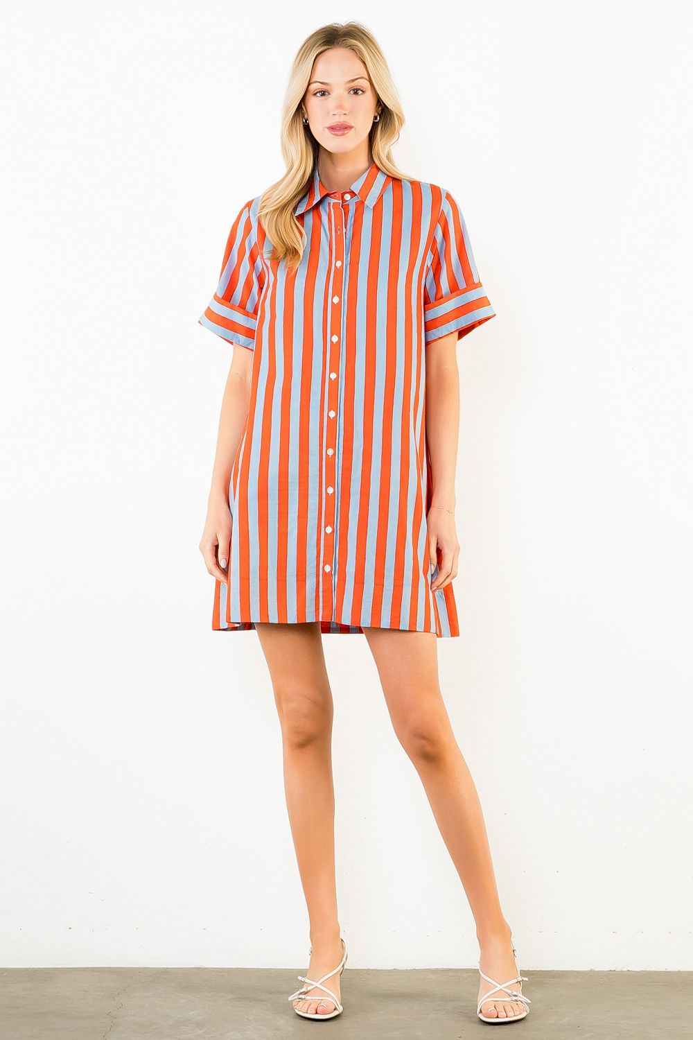 Short Sleeve Mini Shirt Dress - Capri by Sunset & Co.