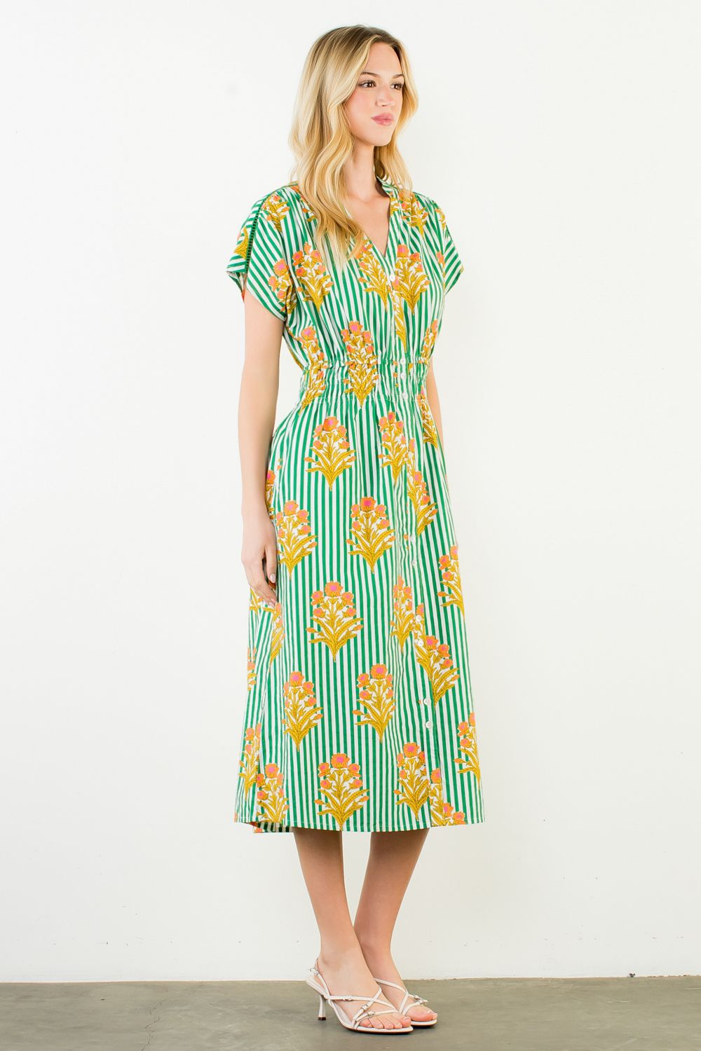 THML Striped Floral Midi Dress - Capri by Sunset & Co.