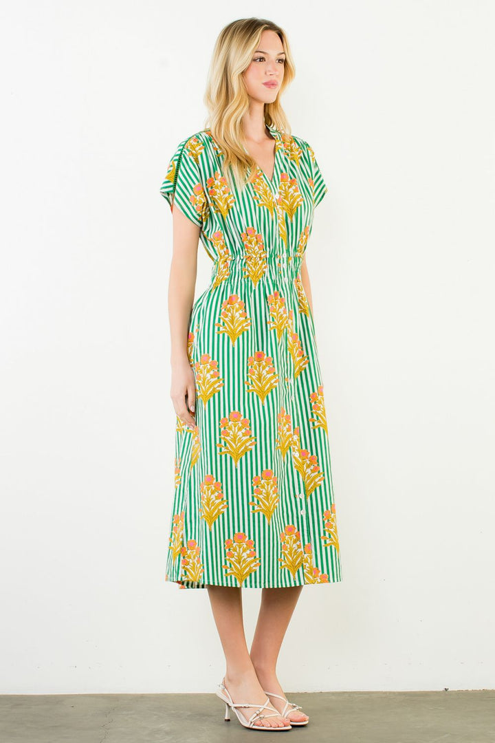 THML Striped Floral Midi Dress - Capri by Sunset & Co.