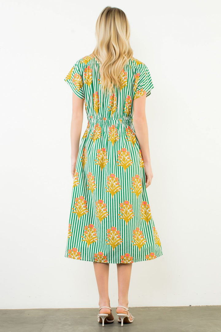 THML Striped Floral Midi Dress - Capri by Sunset & Co.