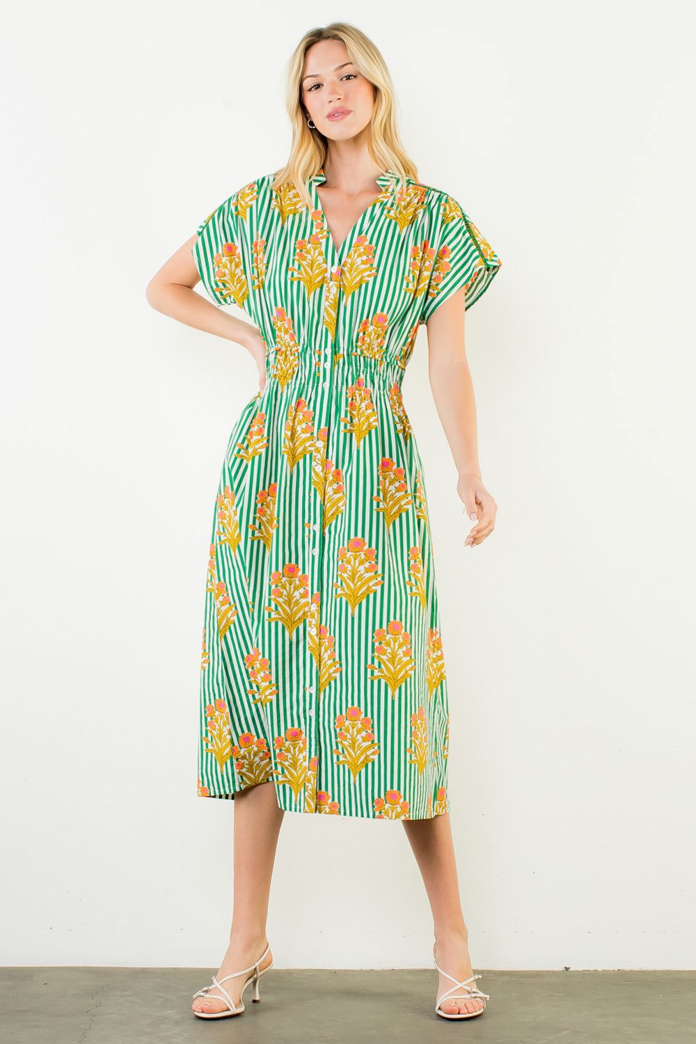 THML Striped Floral Midi Dress - Capri by Sunset & Co.