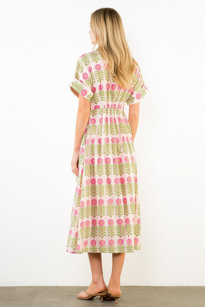 Short Sleeve Floral Pattern Button Down Dress - Capri by Sunset & Co.