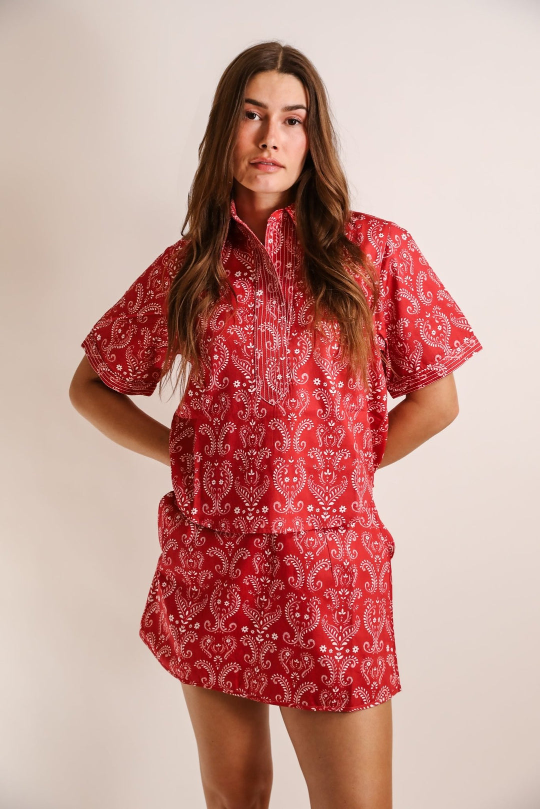 Never A Wallflower Split Neck Top - Capri by Sunset & Co.