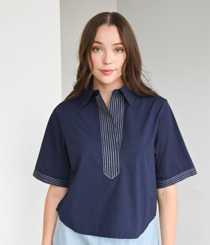 Never A Wallflower Split Neck Top - Capri by Sunset & Co.