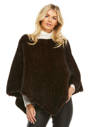 Faux Fur Knitted Ultra Poncho - Whiskey