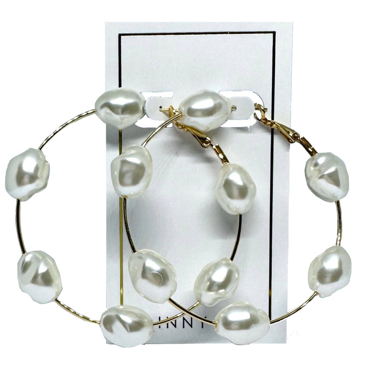 Linny Co Rachel Pearl Hoop Earrings - Capri by Sunset & Co.