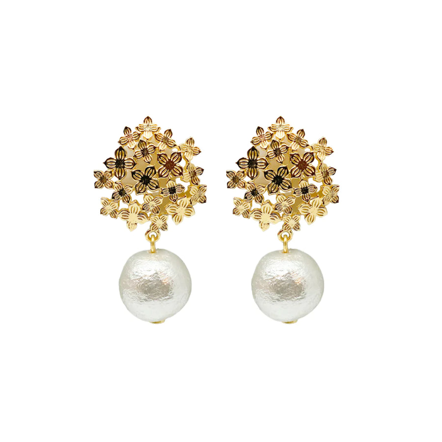 Jardin Hydrangea Earrings - Cotton Pearl