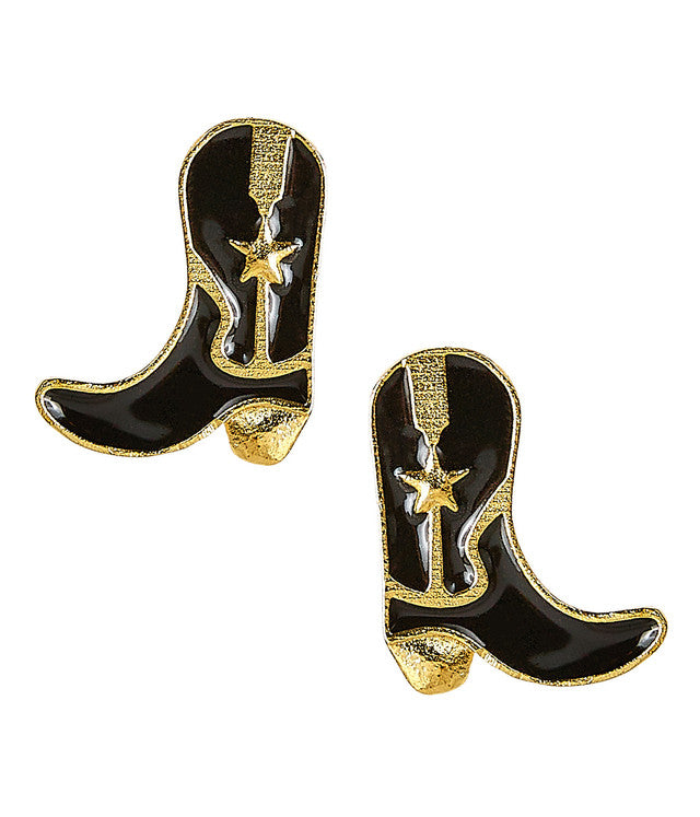 Cowboy Boot Stud Earrings - Black